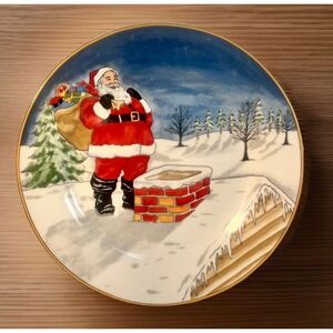 American Atelier WINTER VILLAGE Dessert Plates 5083 Santa Chimney Christmas Qty4